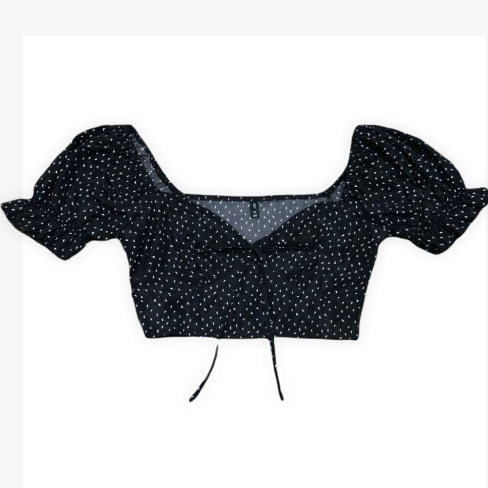 Zaful Black Printed Puff Sleeve Crop Top Size Small